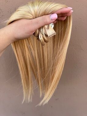Human Hair Clip NEW on Cold Blonde length 18